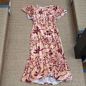 RHODE Blush Pink Dress with Burgundy Floral Velvet Burnout